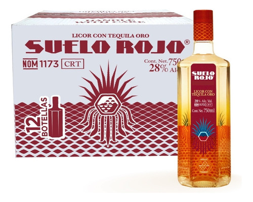 Caja Licor Con Tequila Oro Suelo Rojo 750ml C/u