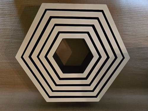 Set 5 Estantes Hexagonales +kit Instalacion Artesanal Blanco Y Negro