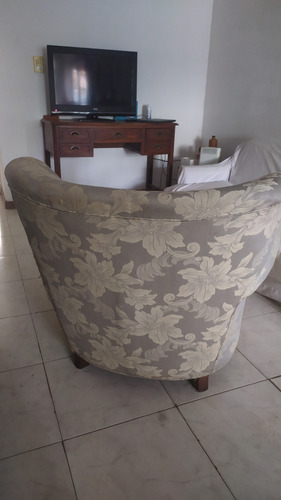Sillón Un Cuerpo Antiguo Con Funda Nueva Jaquard Crudo Gris Floreado (Usado)
