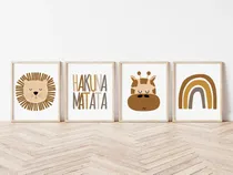 Comprar Set X4 Cuadros Completos Animales Selva 33x43 Hakuna Matata