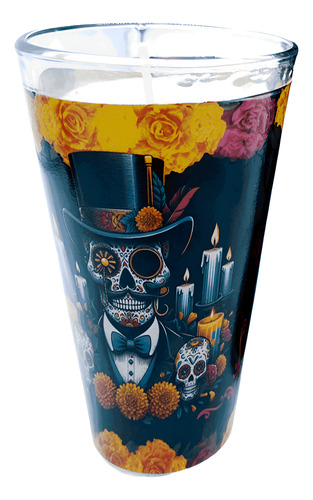 Veladora Limonero Diseño Catrín, Día De Muertos - 12 Pzas