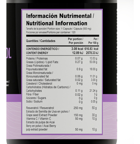 Zen Natura Resveratrol Vit C Semilla De Uva Acay Berry 120 Caps Zn Sabor Sin sabor