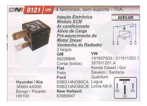 Relay / Rele Accent / Corsa / Focus / Palio / Gol / Saveiro