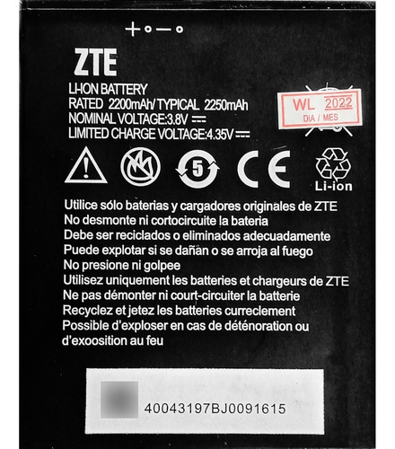 Bateria Pila Zte A321 Li3822t43p4h736040 Original