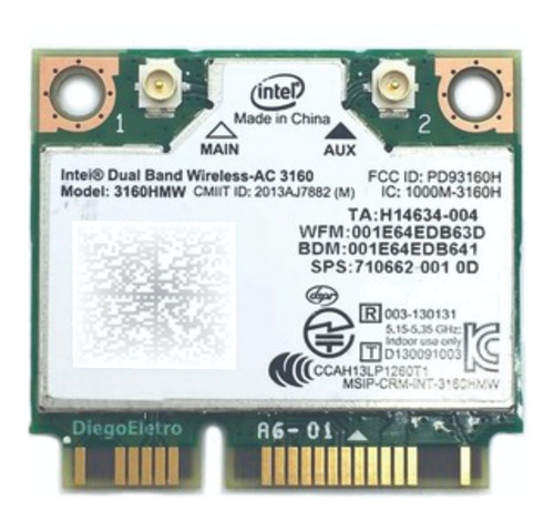Placa Wifi 5ghz Intel Dual Band Para Notebook Samsung Rv411