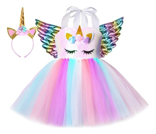 Lentejuelas Unicornio Tutú Vestidos Niñas Trajes Diadema Ala