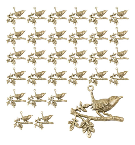 2 X 30 Uds. De Cuentas Colgantes Con Forma De Pájaro Bronce