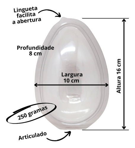 15 Unid Embalagem Blister Ovo Páscoa 250 Gramas Descartável