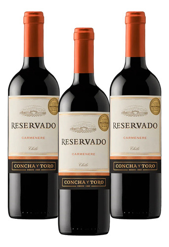 Pack De 3 Vino Tinto Reservado Concha Y Toro Carmenere 750ml