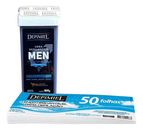 Kit Cera Men Powerful Roll-on E Lenço Descartável Depimiel
