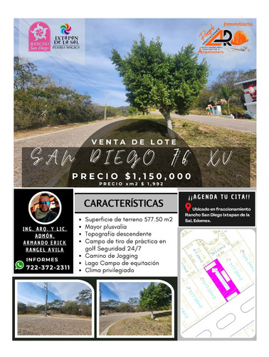 Venta Lote San Diego 76 Mz Xvi Con Todos Los Servicios, Vistas Panorámicas, Proyecto Arquitectónico Incluído En Av Principal Fracc Rancho San Diego Ixtapan De La Sal Edomex