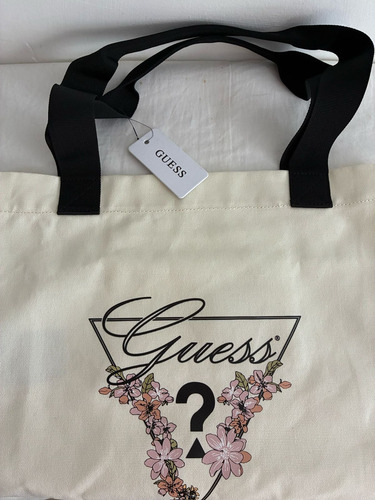 Bolsa Crema Guess Dama Shopper Mod. Fc611623 Crema Liso Negro