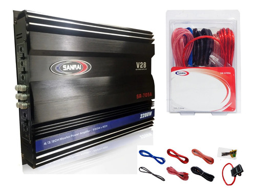 Combo Potencia Sanrai 2200w X4 Ch + Kit De Cable 16 Gauge