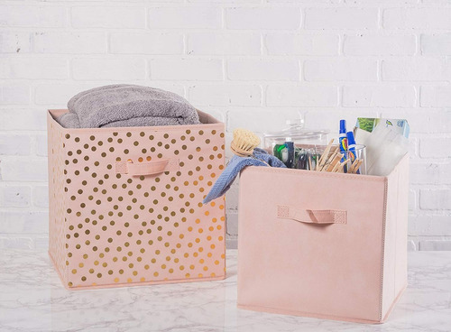 Set 2 Dii Organizadores Cubos 33x33cm Grande Dorado Y Rosa