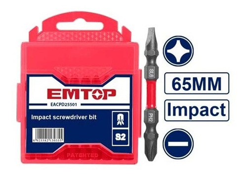 Puntas Impacto Atornillador Ph2 Doble 65mm Emtop X 10 Unid