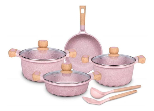 Juego Ollas Granito Rosado 9 Piezas Mgc