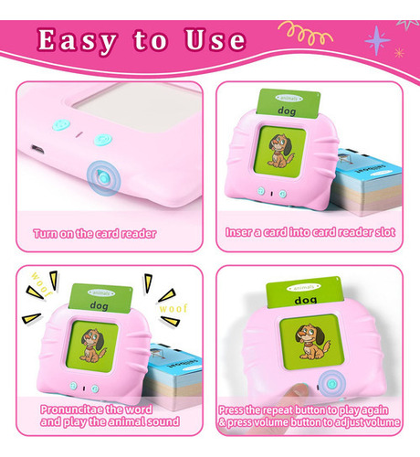Montessori Talking Flash Card Machine Juguetes Preescolares, Color Rosa