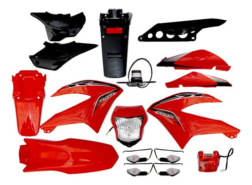 Kit Plasticos Xr150l Con Faros Rojo Para Moto