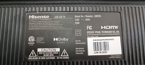 Tarjeta T-con Hisense 50r7g5 (Usado)