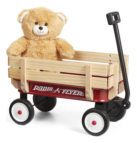 Radio Flyer My 1st Steel & Wood Toy Wagon Con Oso De Peluch.