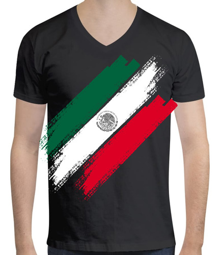 Playera Cuello V Para Hombre Bandera De México