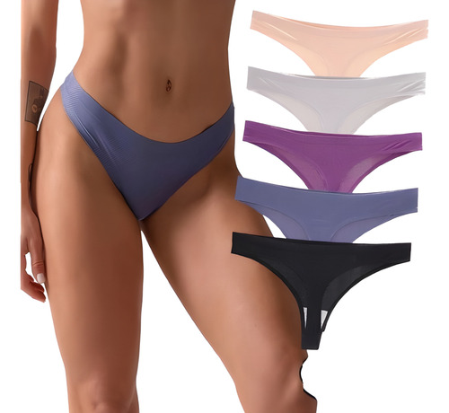 Paquete 5 Bikini Sin Costuras Liso, Mujer Tanga Cómoda Moda