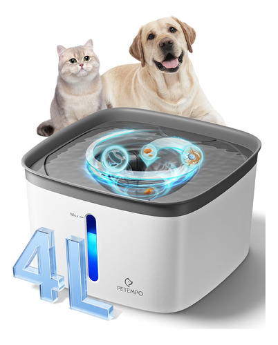 Fuente De Agua Petempo Para Gatos Y Perros, 4 Litros, Con Fi