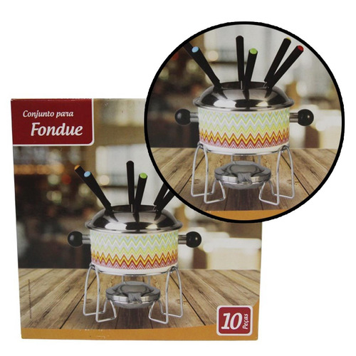 Conjunto Aparelho De Fondue Inox Com 10 Pcs Queijo Chocolate