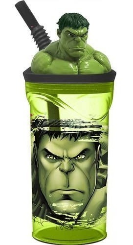 Imagen 1 de 3 de Vaso Con Figura 3d En La Tapa Hulk 360 Ml