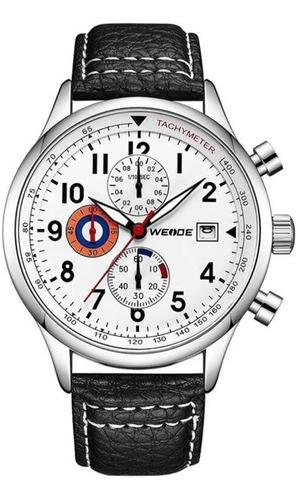 Relógio Masculino Social Cronógrafo Weide Wd010 Prata Branco