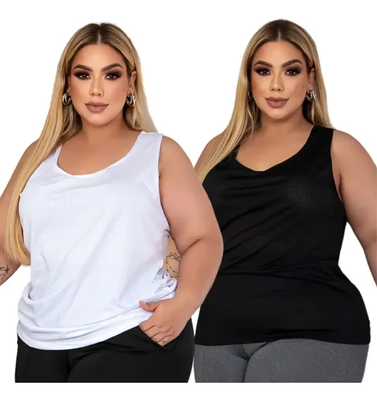 Kit 2 Blusas Femininas Plus Size Academia Regata Nadador