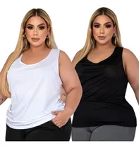 Comprar Kit 2 Blusas Femininas Plus Size Academia Regata Nadador