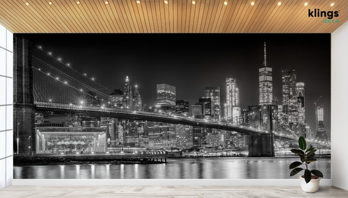Imagen 1 de 3 de Vinilos Decorativos Mural Empapelado Puente  Brooklyn Luces