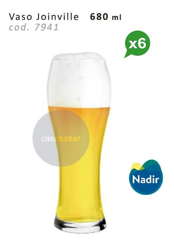 Imagen 3 de 6 de Vaso Vidrio Cerveza Joinville 680 Ml Nadir X 6 Un Bar