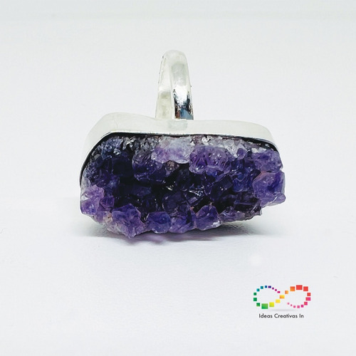 Juego De Dije Y Anillo De Piedra Cuarzo Amatista