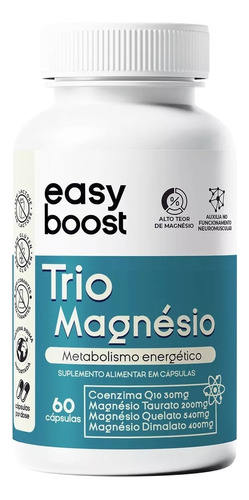 Easy Boost Magnésio Dimalato Quelato Taurato Q10 60 Caps Sabor Neutro