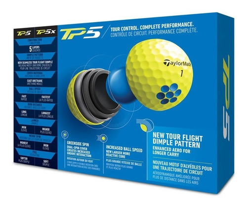 Imagen 3 de 10 de Pelotas Golf Taylormade Tp5 Amarillas
