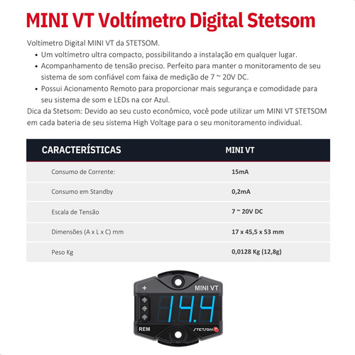 Mini Voltímetro Digital Medidor De Bateria Compacto 12v Led Azul Voltimetro De Bateria C/ Parafusos De Fixação