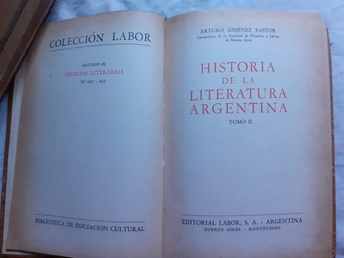 Historia De La Literatura Argentina 2 Arturo Giménez Pastor (Usado)