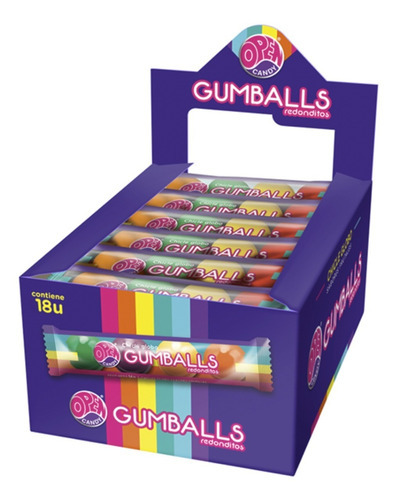 Gumballs Chicles Redondos Frutales Caja X18 Tiras De 4u