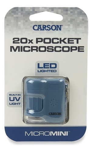 Lente de bolso Carson Microscope Micro Mini 20x Chaveiro UV cor azul