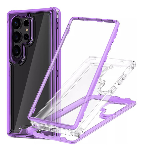 Funda Para Samsung Uso Rudo 3 En 1 Grado Militar Antigolpes Lila Samsung S23 Ultra