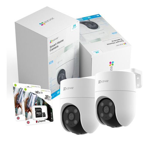 Kit 2 Cámaras Seguridad Ezviz Ip Wifi Domo Exterior 3mp+32gb