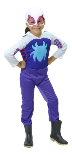 Disfraz Spider Gwen Unitardo Con Capucha Y Antifaz Original Infantil Para Niña