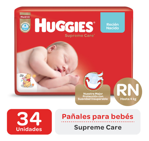 Pañales Huggies Supreme Care Recien Nacido Rn X 34 Un