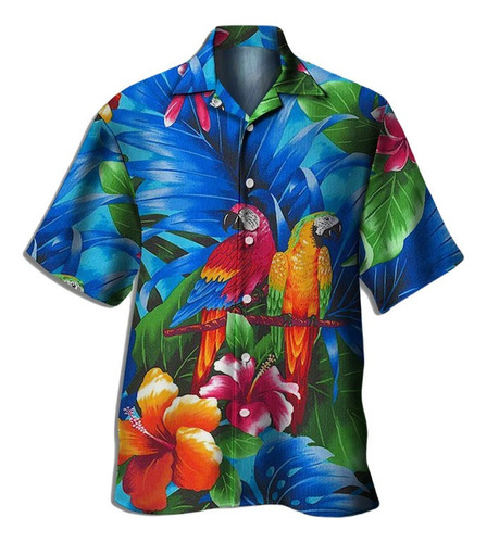 Camisa Hawaiana Unisex Parrot Green V5, Camisa Playa Para