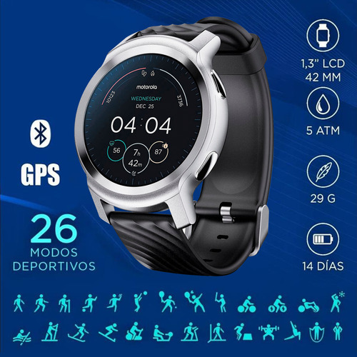 Smartwatch Moto Watch 100 Reloj Inteligente Deportivo 5atm Al Agua Smartwachth 1.3'' Pantalla Y Llamada Bluetooth Reloj Inteligente Hombre Color Plateado Plateado