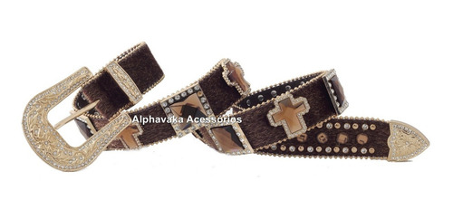 Imagem 4 de 4 de Cinto Feminino Country Marrom Strass Ponteira Fivela Metal