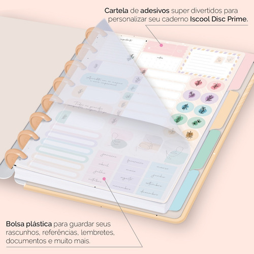 Caderno De Disco Iscool Inteligente Face Linear Bege P