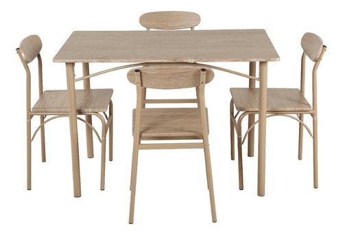 Juego Comedor De 4 Sillas Metal Mesa Rectangular Elegante Moderno Minimalista Color Beige DNG-ROBLE2 Kinghouse